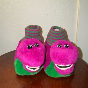 Vintage 90s Barney Slippers Youth Children Size M 7-8 Plush